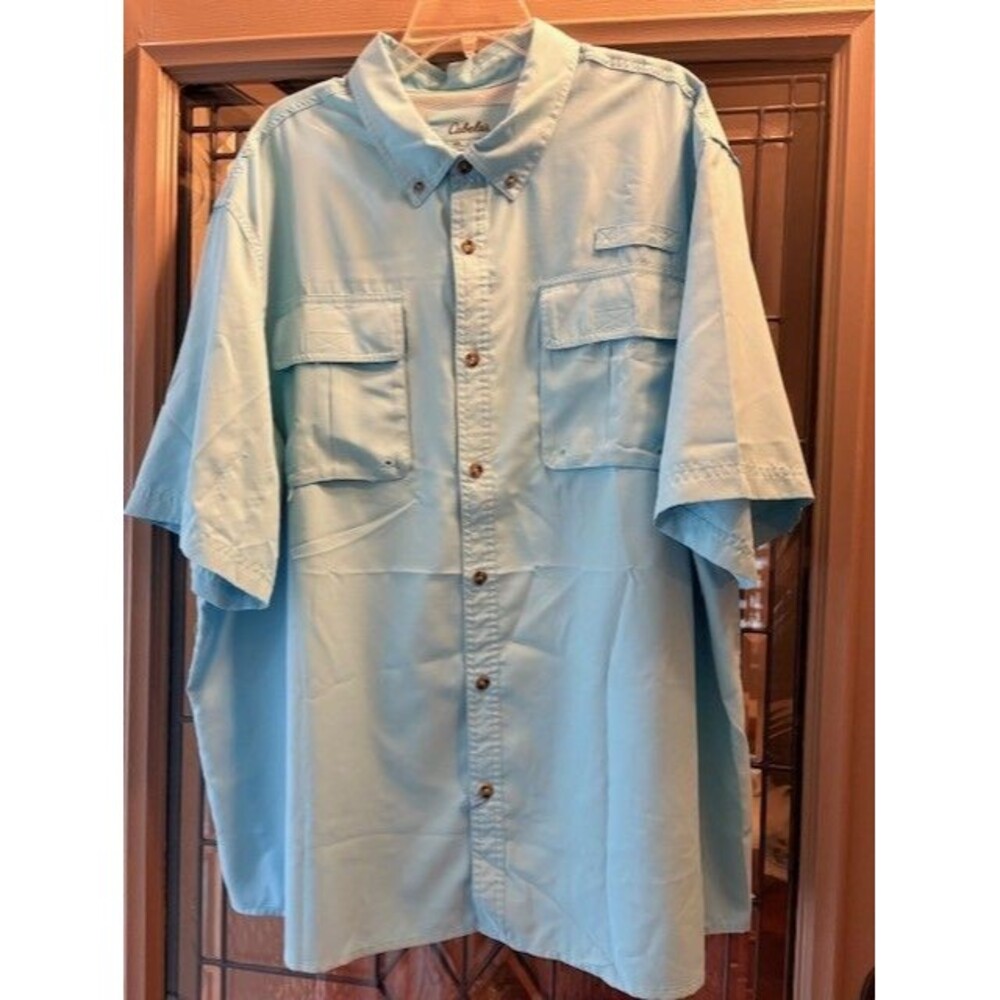 Cabelas Guide Wear Shirt 2XL  2TG  Blue Short Sleeve Quick Dry Fish Vented UPF80